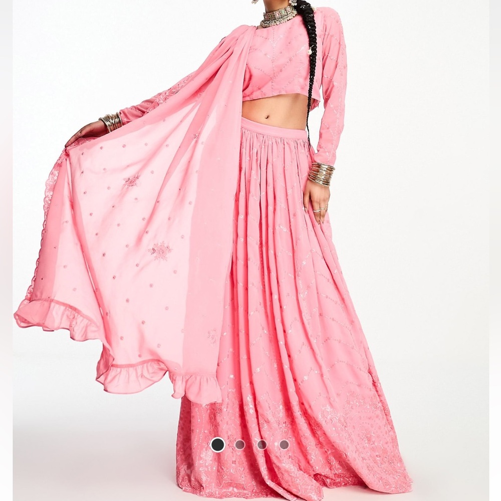 Nesavaali lehenga embroidered full skirt in blush pink
